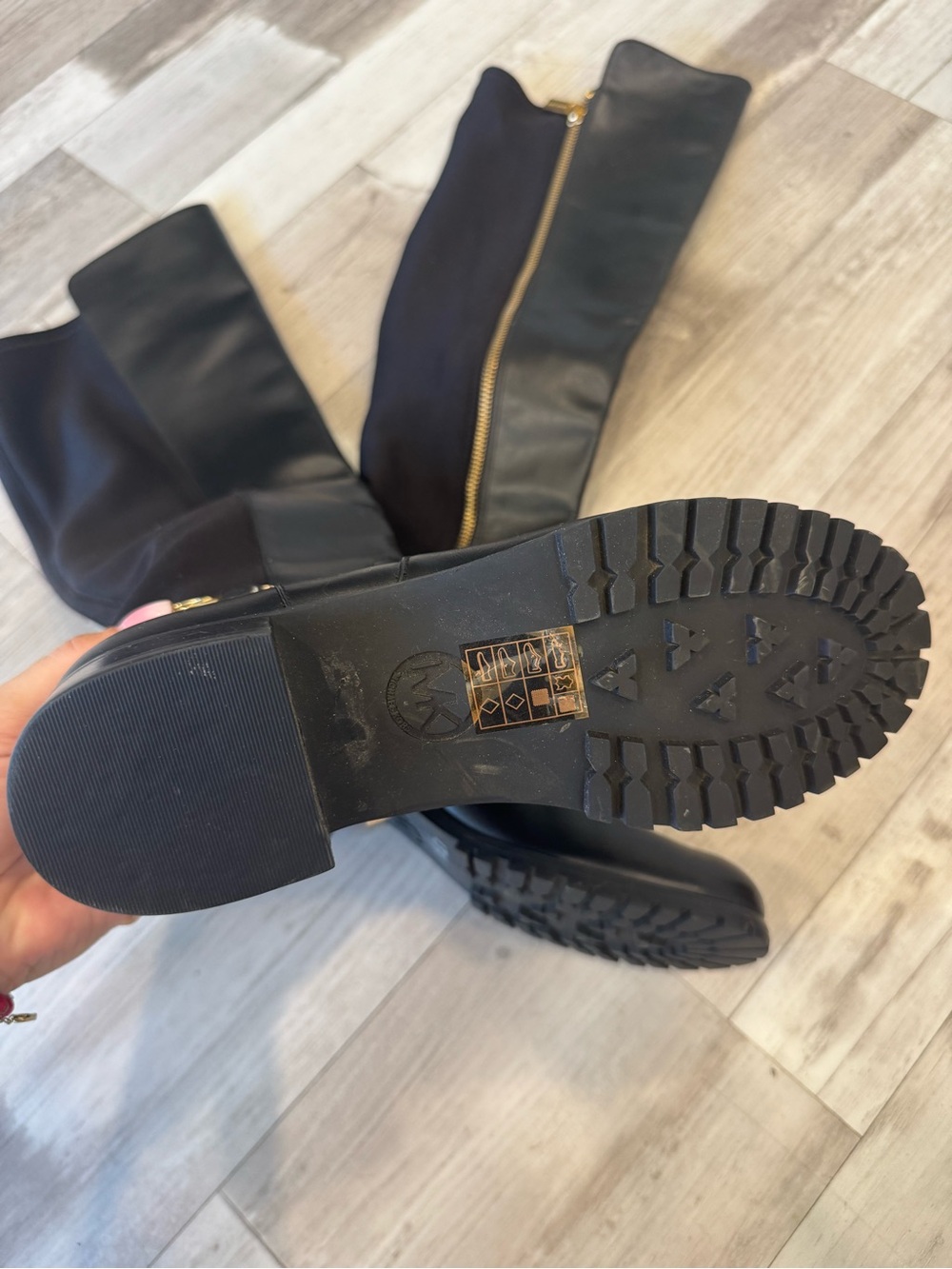Michael Kors Black Leather Boot with Gold MK Emblem - Picture 2 of 4